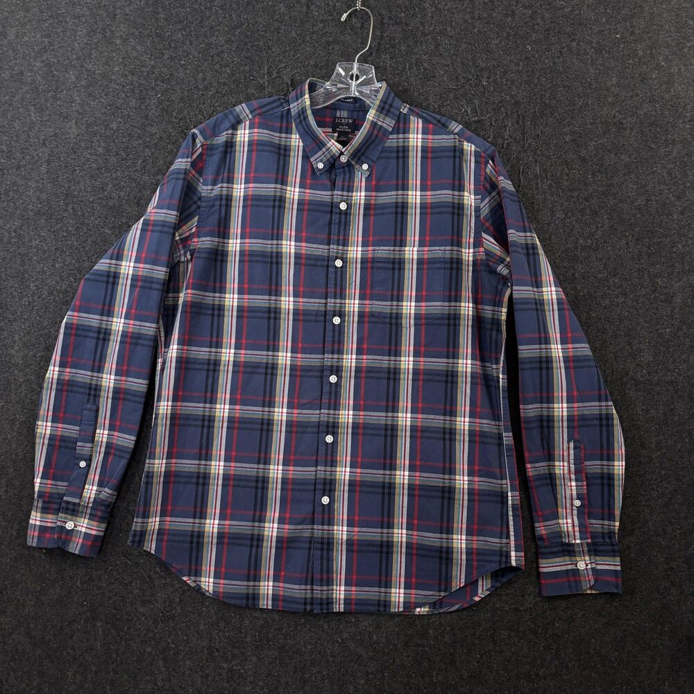 J.Crew Shirt Men's Large Blue Plaid Flex Washed Classic Fit Stretch Pocket